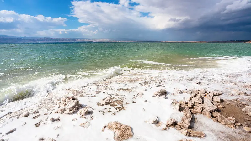 view of Dead Sea in sunny winter day