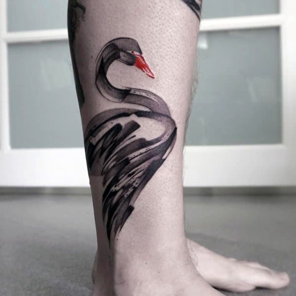 watercolor-side-of-leg-guys-tattoos-with-swan-design