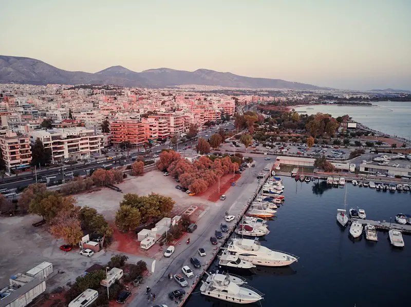 Aerial,Drone,Bird's,Eye,View,Of,Marina,In,Athens,With