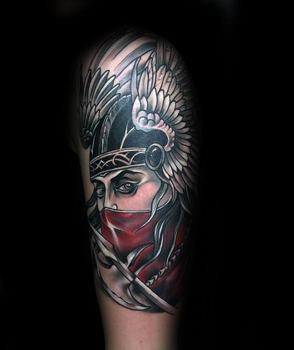 arm-red-and-black-ink-valkyrie-tattoo-ideas-on-guys