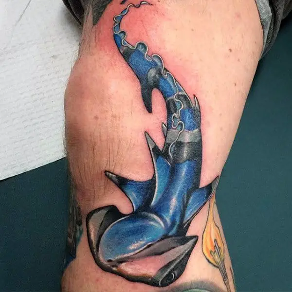 blue-and-black-ink-hammerhead-shark-leg-male-tattoo-ideas