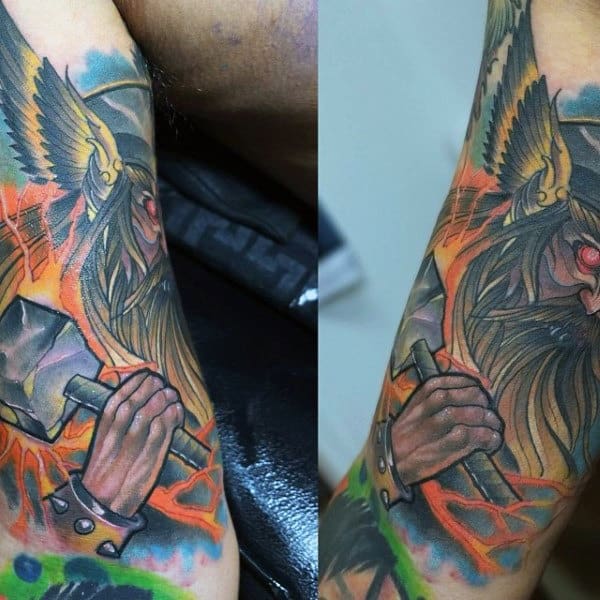 colorful-thor-mjolnir-mens-arm-tattoo-designs