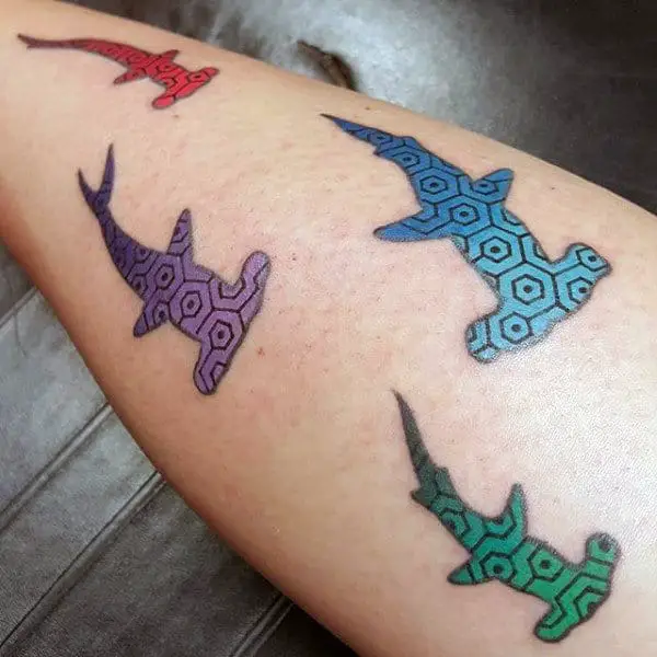 creative-hexagon-hammerhead-shark-geometric-arm-tattoos