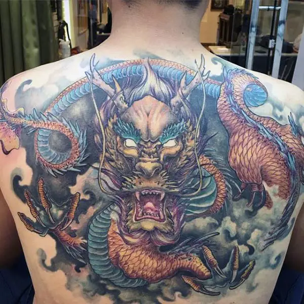 dragon-with-clouds-mens-upper-back-tattoos