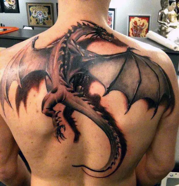 flying-dragon-mens-upper-back-3d-tattoo-with-shadow-design