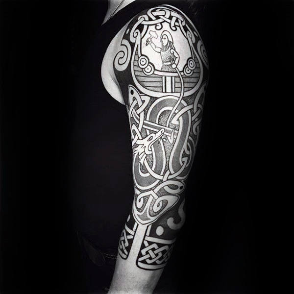 gentleman-with-half-sleeve-mjolnir-tattoo