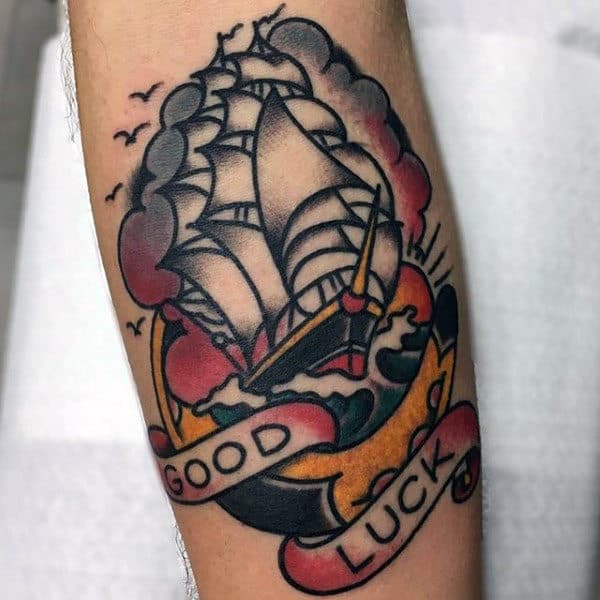 good-luck-mens-sailing-ship-horseshoe-forearm-tattoos
