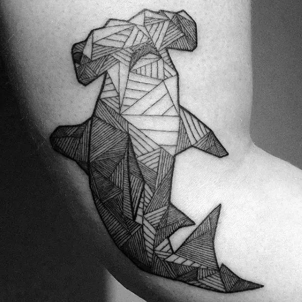 guys-black-ink-lines-hammerhead-shark-arm-tattoo