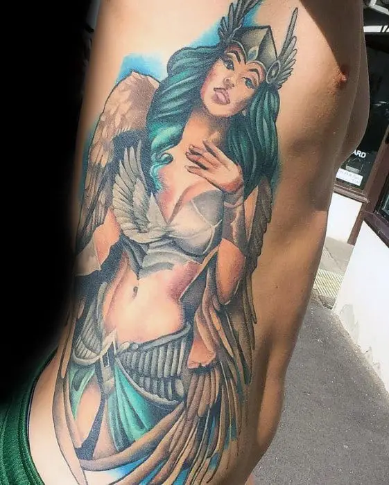 guys-valkyrie-tattoo-design-ideas-on-rib-cage-side-of-body