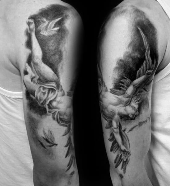 icarus-flying-male-arm-tattoo-design-inspiration-with-shaded-design