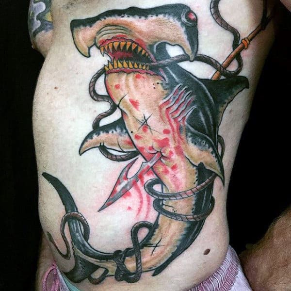 manly-hammerhead-shark-with-spear-rib-cage-side-mens-tattoos