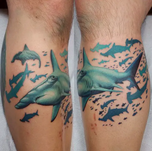 masculine-leg-calf-hammerhead-shark-tattoo-designs-with-blue-ink