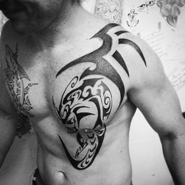 masculine-mens-tribal-dragon-tattoos-on-chest