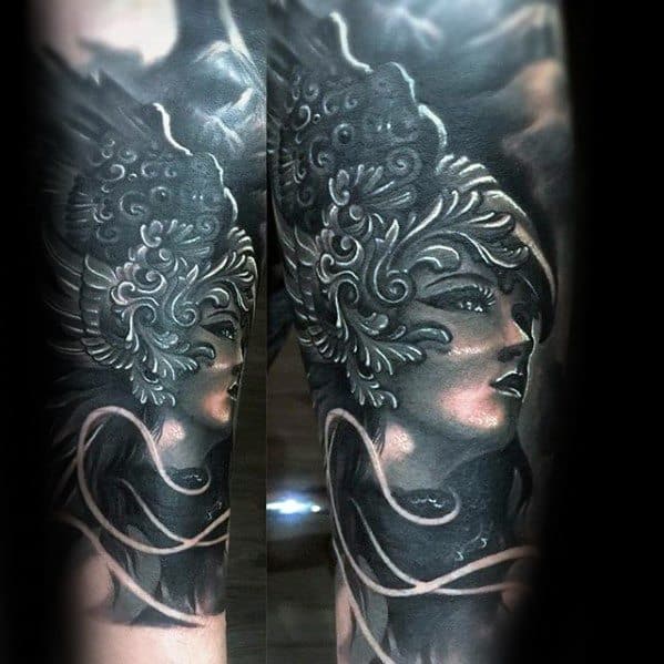 mens-awesome-valkyrie-forearm-sleeve-3d-tattoo-ideas