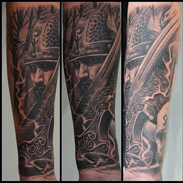 mens-hammer-of-thor-mjolnir-forearm-sleeve-tattoos