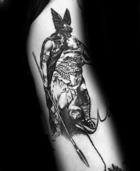 Valkyrie Tattoo  So enjoyed working on this Odin inspired design  Completed in one sitting  by valkyrietattoorachel  Celtic band by  another artist odin norsetattoo viking valkyrie vikingtattoo  norsetattoo dotwork shin 