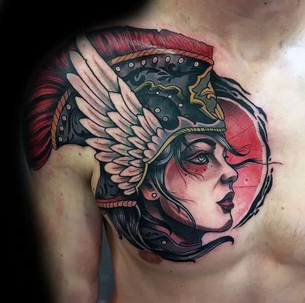 nordic-valkyrie-tattoo-on-men-neo-traditional-design-on-chest