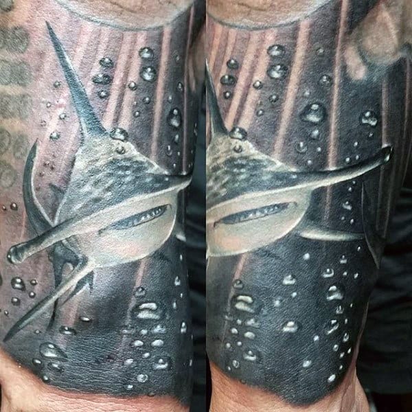 realistic-hammerhead-shark-mens-sleeve-tattoo