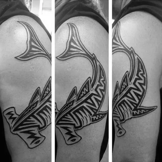 upper-arm-hammerhead-shark-tribal-tattoo-on-gentleman