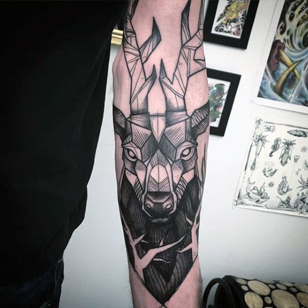 abstract-male-deer-tattoos-on-outer-forearm