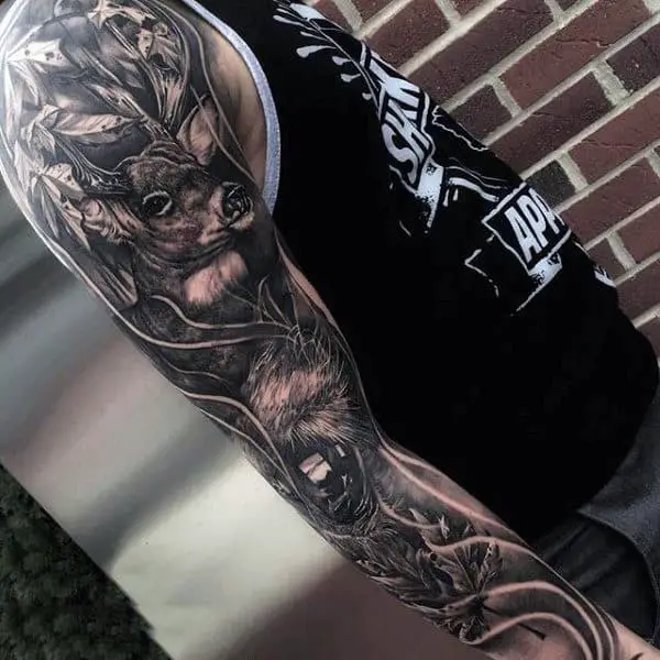 full-sleeve-mens-nature-deer-tattoos