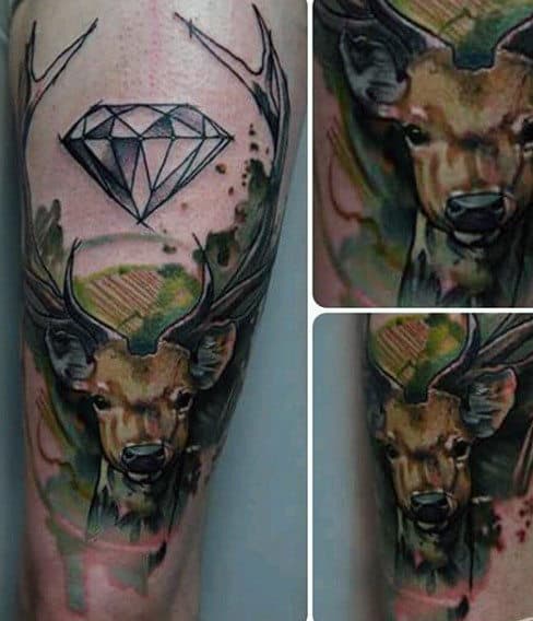 green-and-yellow-mens-deer-tattoos