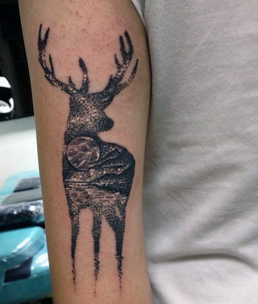 male-back-of-arm-deer-and-moonlight-tattoo-inspiration