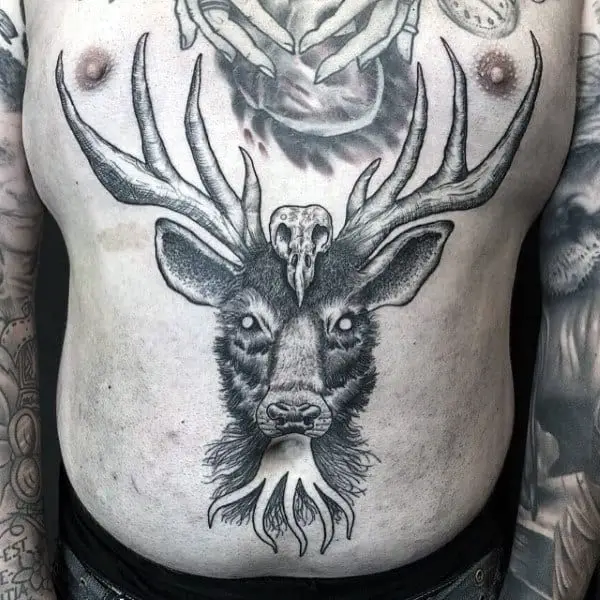 male-deer-skulls-tattoos-on-stomach