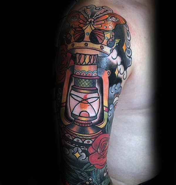 arm-sleeve-traditional-lantern-mens-tattoos