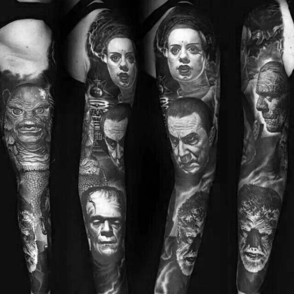 awesome-horror-movie-themed-full-arm-sleeve-3d-tattoos-for-men