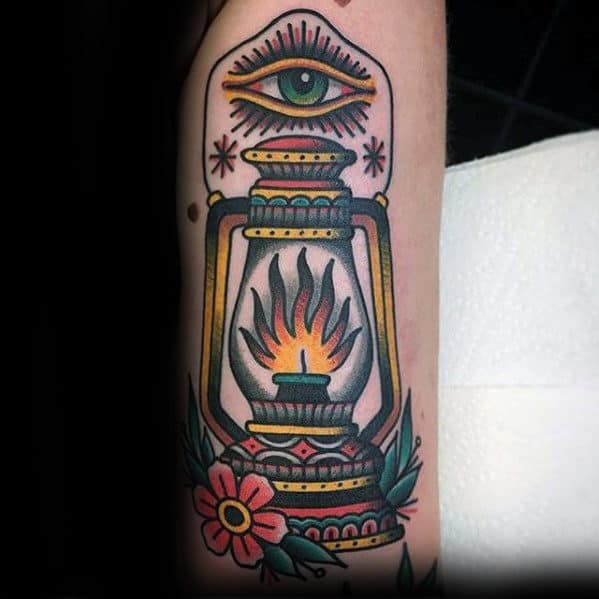 gentleman-with-old-school-lantern-traditional-inner-forearm-tattoo