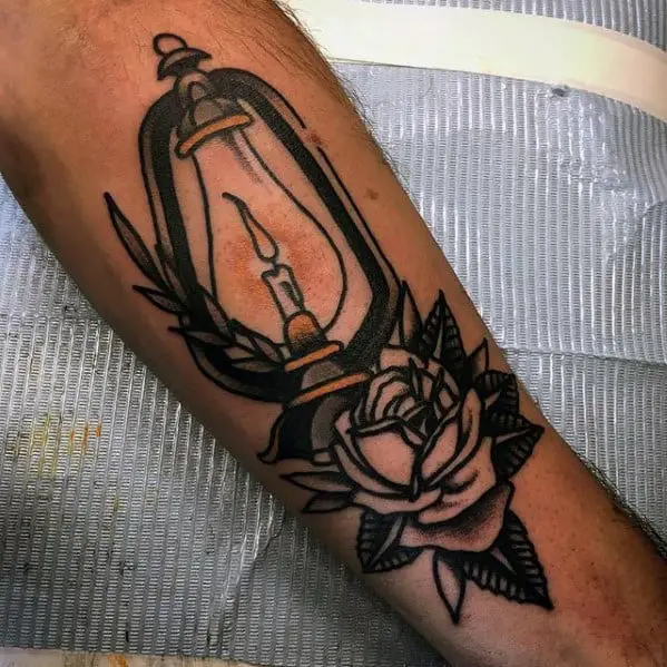 guys-inner-forearm-traditional-lantern-flower-tattoo
