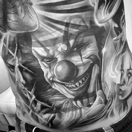 killer-clown-chest-awesome-scary-movie-tattoos-for-men