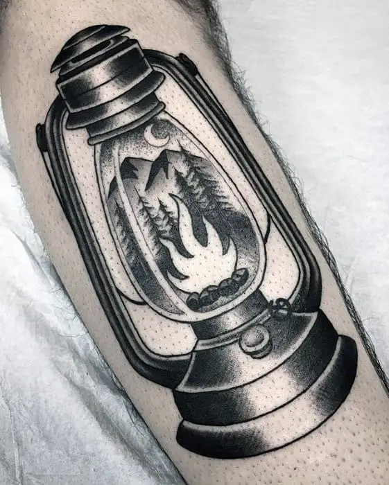 mens-traditional-camping-lantern-nature-arm-tattoo