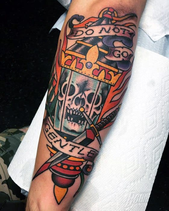 mens-traditional-lantern-skull-outer-forearm-tattoo