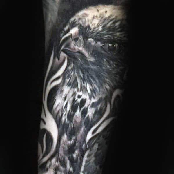 black-ink-shaded-falcon-tattoos-on-arm-for-guys
