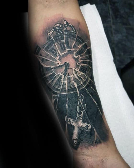 guys-forearm-broken-glass-realistic-3d-cross-tattoos-1