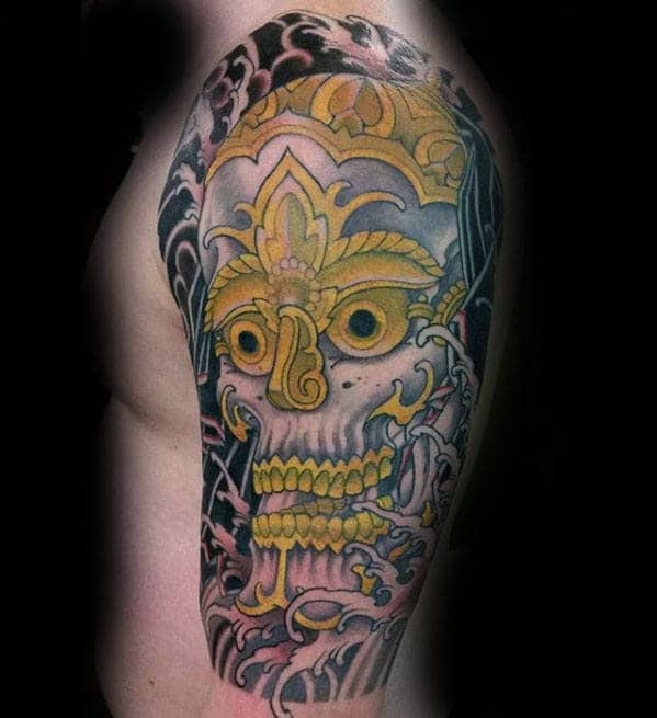 half-sleeve-mens-gold-skull-japanese-tattoos