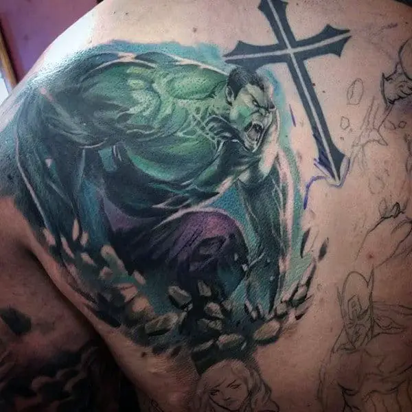 hulk-and-cross-tattoo-male-shoulders