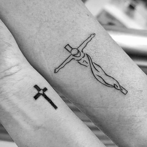 jesus-on-the-cross-mens-simple-black-ink-outline-inner-forearm-tattoo-1