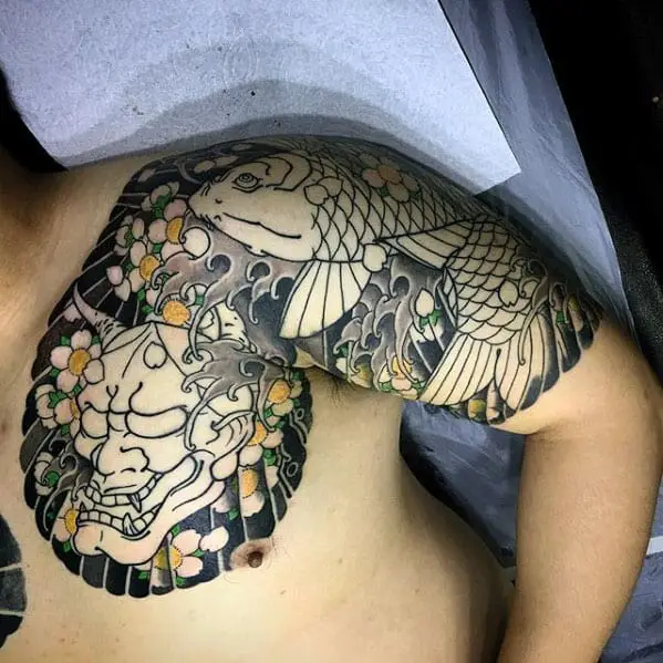 Tattoo uploaded by Bardadim Tattoo  Japanese tattoo Half sleeve with chest  Dragon and sakura  Tattoodo