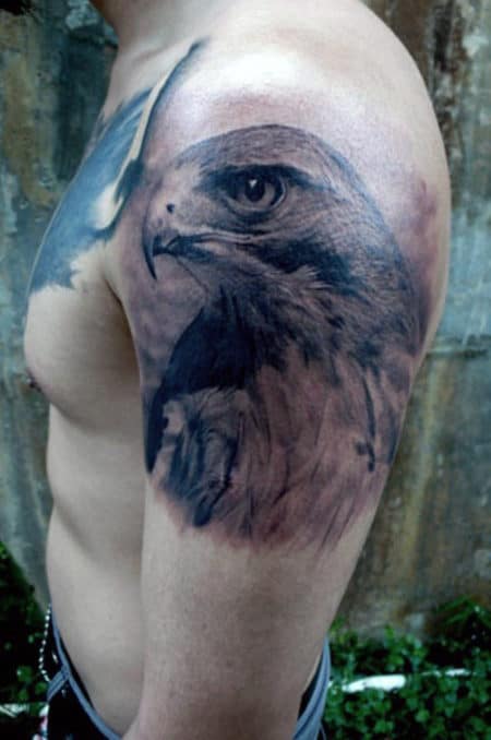 mens-shaded-falcon-upper-arm-male-tattoo-design-ideas