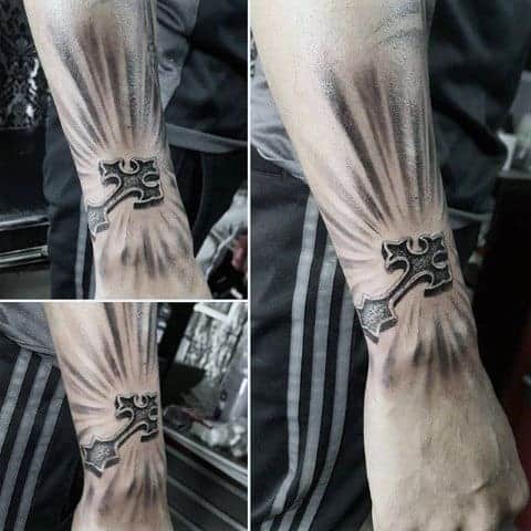 unique-glowing-cross-guys-small-3d-cross-tattoo-designs-on-outer-forearm-1