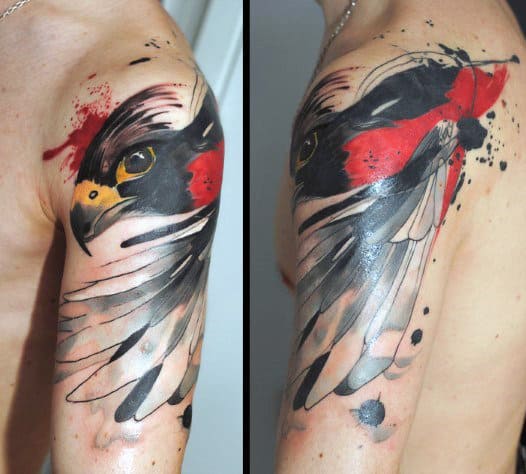 watercolor-falcon-upper-arm-male-tattoo-ideas