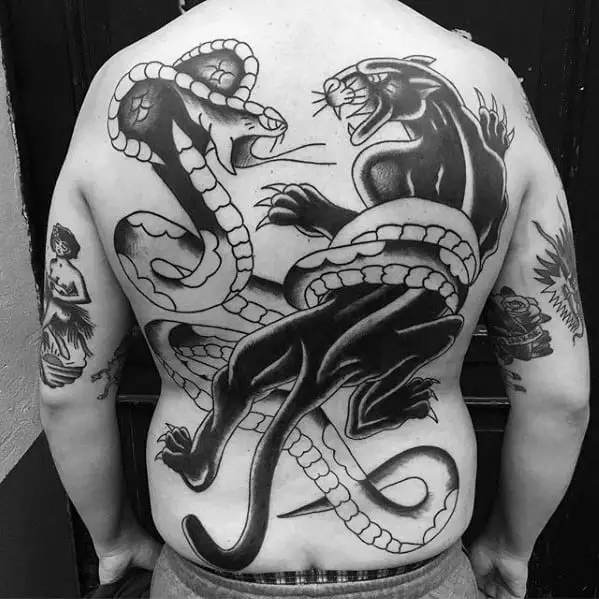 cobra-snake-wrapped-around-panther-male-traditional-back-tattoos