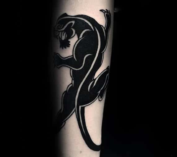 American Traditional style crawling panther on forearm done by Brad Loveday  at Saint Tattoo in Knoxville TN  rtattoos