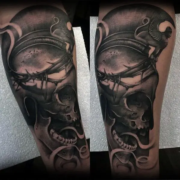 manly-warrior-skull-thorns-mens-arm-tattoos