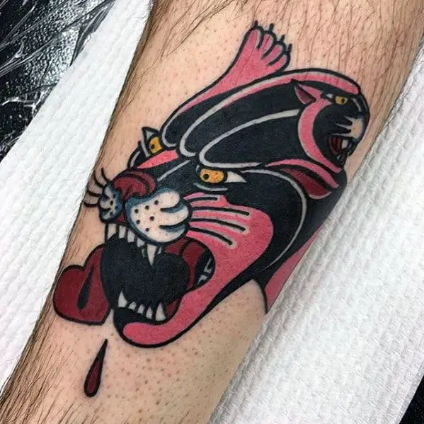 mens-blank-and-pink-traditional-panther-leg-tattoo