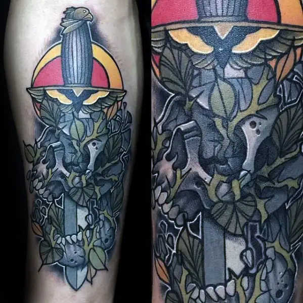 mens-dagger-with-skull-and-thorns-unique-inner-forearm-tattoos