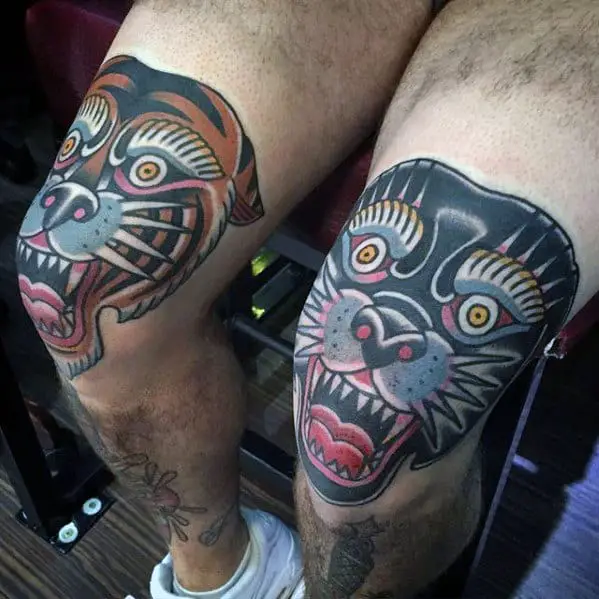 mens-knee-cap-old-school-traditional-panther-head-tattoo